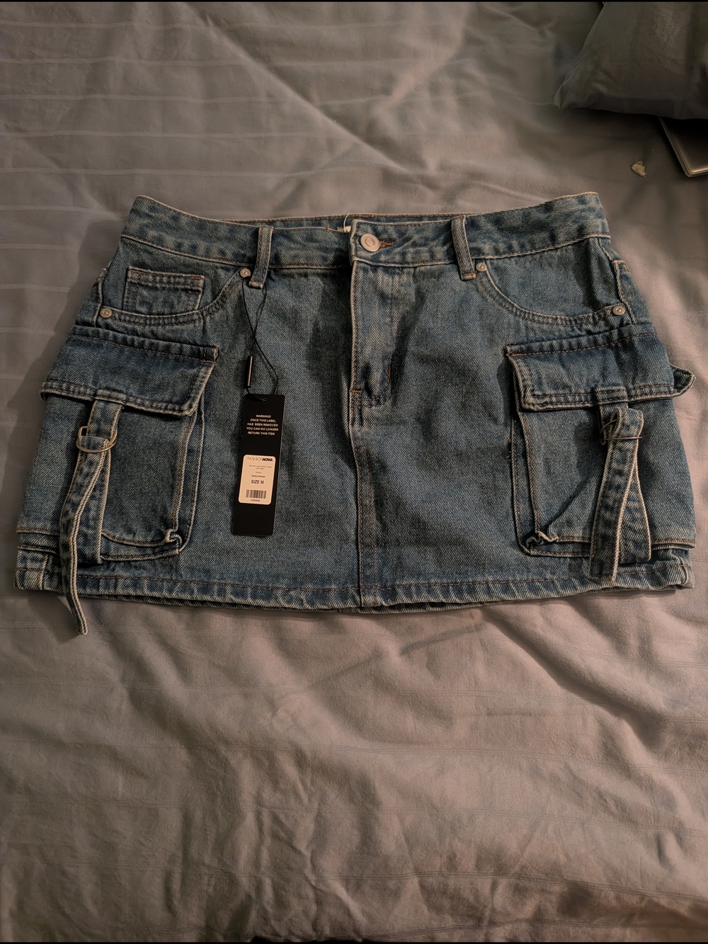 Fashion Nova Blue Denim Cargo Mini Skirt